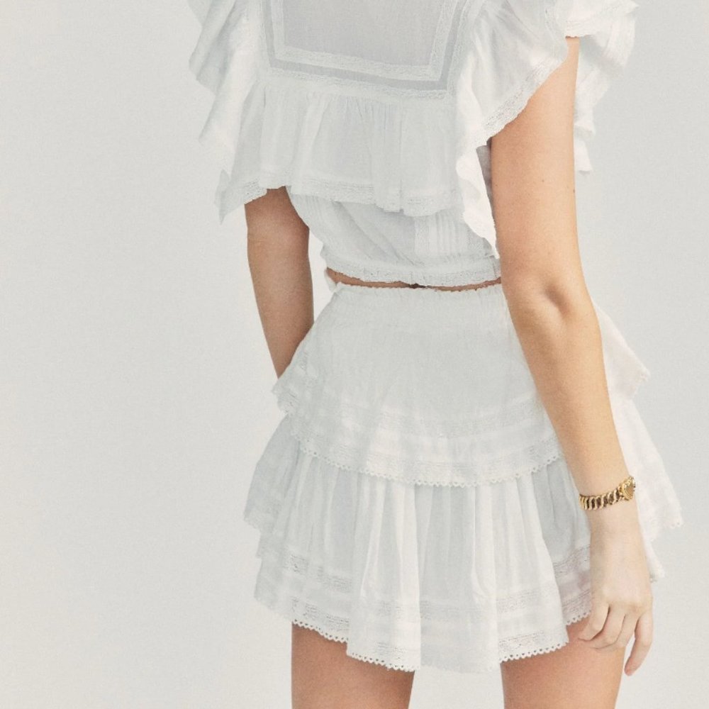 LOVESHACKFANCY WHITE RUFFLE MINI SKIRT SIZE SMALL